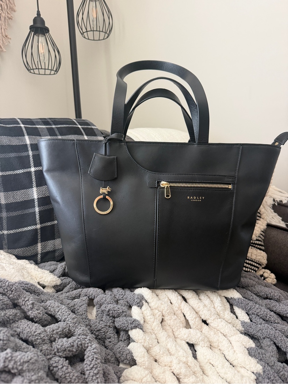 Radley London Pockets Icon Large Ziptop Tote in classic black leather
